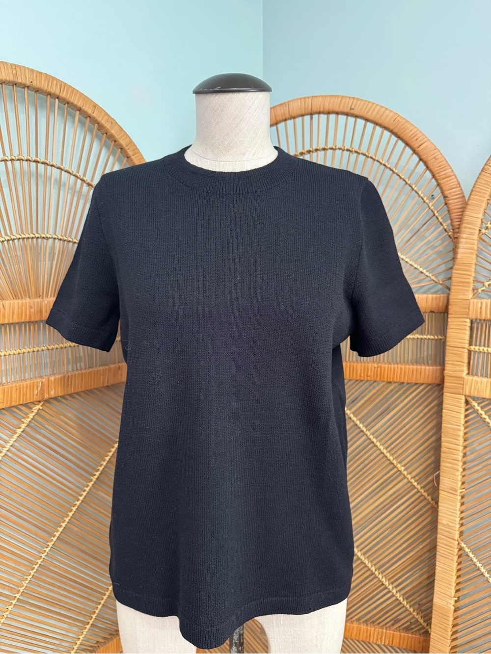 St. John Black Knit Short Sleeve Sweater Size M